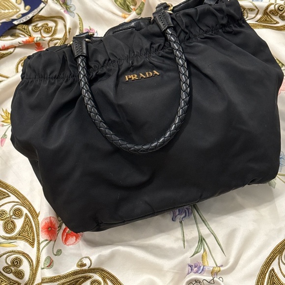 Prada Handbags - Prada Tessuto Bow Gathered Handbag Tote Shoulder Bag Nylon Nero Black